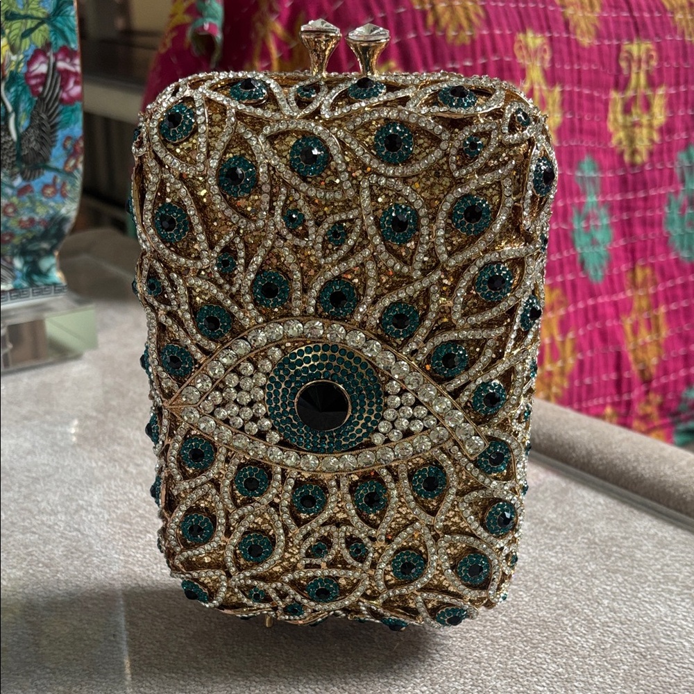 Evil eye Gold and Green Clutch. Gorgeous bag. NWT